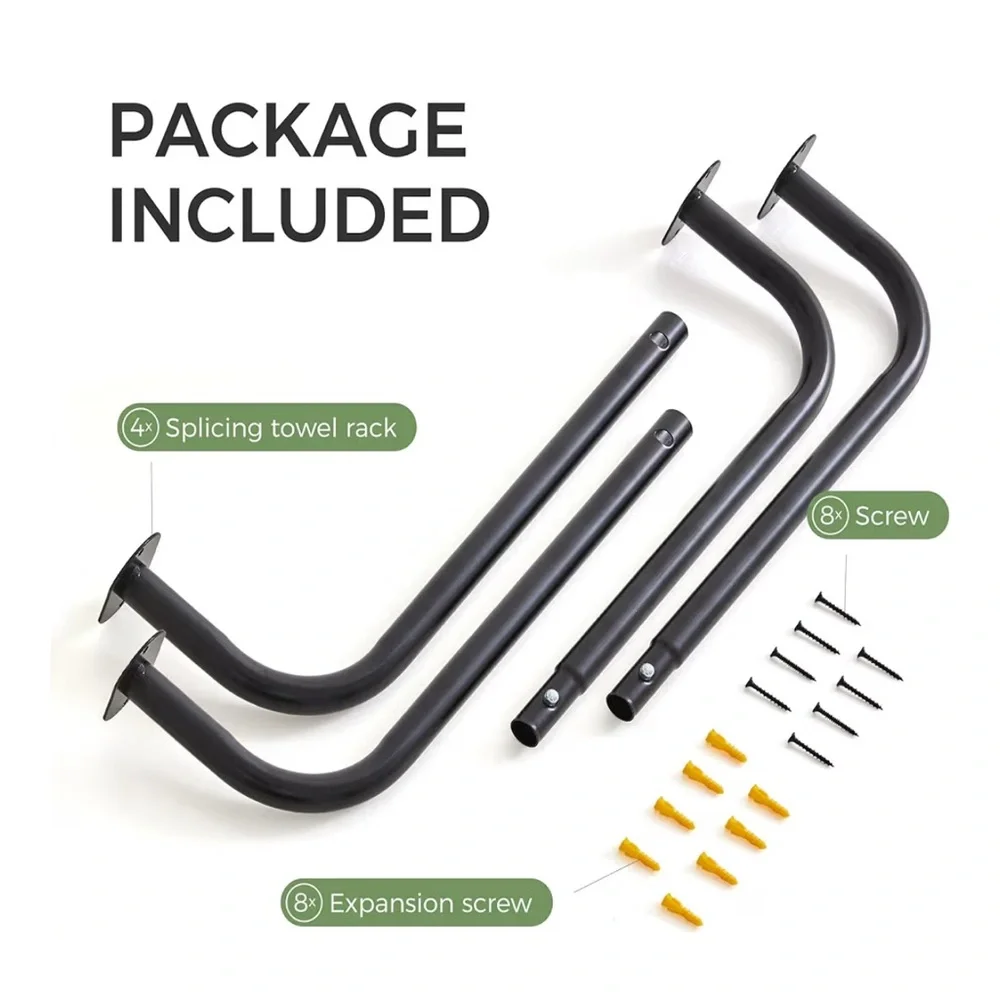 JS HANGER Wall-Mounted Towel Rack for Rolled Towels, Black Bathroom Towel Holder